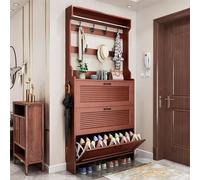 GLETSF Mobiletto Portascarpe da Ingresso in Stile Rustico con Attaccapanni, Scomparti per Scarpe E Ganci Appendiabiti, Attaccapanni con Cassetti Pieghevoli E Vano Portaoggetti S-D-55x17x208cm