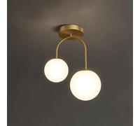 GLETSF Modern Double Head Ceiling Lamp White Glass Globe Ceiling Light Entrance Aisle Close To Ceiling Light Fixtures H65 Copper Ceiling Sconces Flush Mount Ceiling Chandelier F