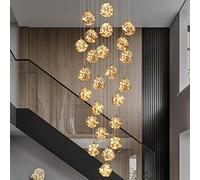 GLETSF Modern Simple Villa Overhang Large Pendant Lamp Designer's all Copper Long Pendant Lamp Loft Adjustable Luxury Duplex Staircase Pendant Lamp-8 Heads