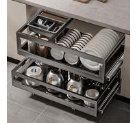 GLETSF Organizer per Armadietti Estraibili, Cassetti Portaoggetti Estraibili in Acciaio Inossidabile, Scolapiatti/Portapiatti Regolabili, Ripiani per Dispensa E Cucina-Gray-415 * 720mm