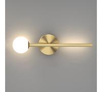 GLETSF Ultra-Thin Brass Wall Light, Copper Linear Wall Lamp with White Glass Ball Lampshade, Modern LED Wall Sconce - 6W - 3 Color Mode, Bedside Decorative Lighting Wall Lights-Brass