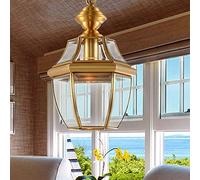 GLETSF Vintage Copper Hanging Lamp Balcony Antique Brass Pendant Light E27 LED Glass Ceiling Lantern Bar Hallway Garden Balcony Lighting Chandelier