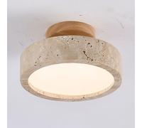 GLETSF Wabi Sabi Stone Ceiling Light 7.87" LED Semi Flush Mount Ceiling Lamp Wood Plate Close To Ceiling Lights with Round Stone Shade Hallway Entryway Ceiling Lighting Fixture