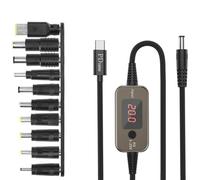 Glewi Cavo adattatore da USB C a DC PD, cavo di alimentazione da 100 W con display a LED e 10 punte, caricabatterie multi-tensione 5 V-20 V per laptop, 1,2 m (10 dritti)