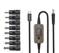 Glewi Cavo adattatore da USB C a DC PD, cavo di alimentazione da 100 W con display a LED e 10 punte, caricabatterie multi-tensione 5 V-20 V per laptop, 1,2 m (8 dritti)