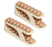 Glewi Dispenser automatico di uova rotanti per frigorifero, contenitore scorrevole a doppio strato, capacità 24 uova, organizer da cucina, bianco (2 pezzi)