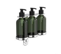 Glewi Dispenser di sapone manuale da parete verde con supporto in acciaio inox per shampoo gel doccia 300 ml