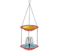 Glewi Mangiatoia solare per colibrì con vaschetta per uccelli, fontana sospesa a doppio strato per giardino e patio, stazione d'acqua esterna da 25 cm (rosa)