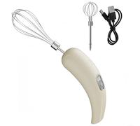 Glewi Montalatte elettrico ricaricabile con 2 teste, miscelatore portatile a 5 velocità e frullino per uova, per caffè, latte, cappuccino e cottura al forno (beige)
