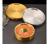 Glewi Piatto per ghiaccio per sashimi in acciaio inossidabile 304, 24 cm, rotondo, per sushi, pesce crudo, carne, presentazioni refrigerate (argento)