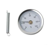 Glewi Termometro a tubo in acciaio inox, 0-120 °C, con kit di montaggio a molla da 63 mm per tubi e sistemi di riscaldamento