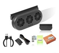 Glewi Ventola di scarico solare per auto con 3 motori, raffreddamento di ventilazione 5000 giri/min, doppia alimentazione USB e circolazione d'aria per la maggior parte dei veicoli (nero-solare