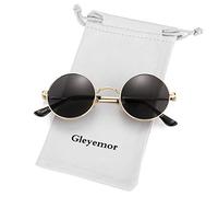 Gleyemor John Lennon Occhiali da sole polarizzati rotondi per uomo e donna, rosso giallo occhiali da sole rotondi 05 oro/grigio, S