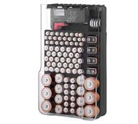 GLFLOW Custodia per batteria, contenitore per batteria, organizer per batterie con tester, coperchio trasparente, può contenere 93 batterie, in plastica, bianco e nero (nero)