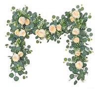 GLFLOW Ghirlanda artificiale di foglie di eucalipto e peonia per pareti e tubi, ghirlanda decorativa in plastica da 180 cm, per nascondere tubi in ambienti domestici (giallo chiaro)