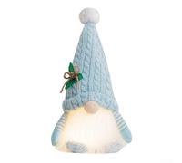 GLFLOW Gnomo natalizio luminoso in peluche con cappello lavorato a maglia, luce LED calda per decorazione tavolo o mensola, sicuro per bambini e animali domestici (blu)