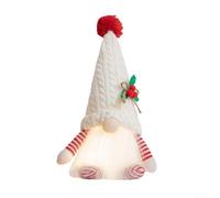 GLFLOW Gnomo natalizio luminoso in peluche con cappello lavorato a maglia, luce LED calda per decorazione tavolo o mensola, sicuro per bambini e animali domestici (bianco)