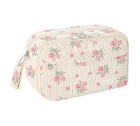 GLFLOW Grazioso astuccio, elegante astuccio in velluto a coste per ragazze, grande capacità, con cerniera, per organizzare la scuola e gli oggetti essenziali per l'arte (fiori rosa)