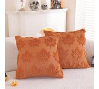 GLFLOW Set di 2 federe per cuscini autunnali con foglie d'acero, 40 x 40 cm, morbide, in finta pelle, per il raccolto autunnale, per il Ringraziamento e per Halloween, per divano o letto (rosso)
