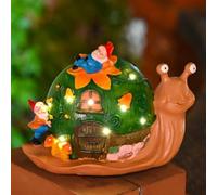 GLFLOW Statua da giardino a forma di gnomo e lumaca a energia solare con fiori a LED, ornamento in resina per esterni, decorazione per prato, cortile o patio