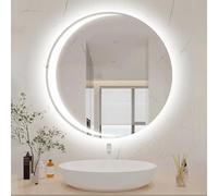 GLFNB Specchio Rotondo a LED, Specchio da Parete a Mezzaluna/Specchio da Bagno con 3 luci Colorate (Bianco/Neutro/Caldo), Specchio Decorativo Senza Cornice per Ingresso Camera da Letto Soggiorno (