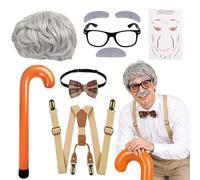 GLGHMH 9 accessori per costume da uomo anziano, occhiali e barba finta, per travestimenti da WBD, cosplay, nonno