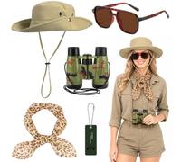 GLGHMH Safari Explorer Costume Set, Jungle Zoo Keeper Accessori Kit | Progettato con dettagli avventura giungla, questo kit di accessori aiuta a creare uno stile classico esploratore