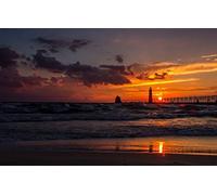 GLHUIOZ 500 Pezzi Puzzle-Puzzle di Legno-Relax Puzzle Giochi-rompicapo Puzzle per Bambini e Adulti Regali Onde,Molo,Nuvole temporalesche,Lago Michigan,Prima della tempesta,52x38cm