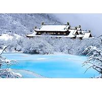 GLHUIOZ Puzzle 500 Pezzi paesaggi-Puzzle di Legno- Relax Puzzle Giochi-rompicapo Puzzle Città Romantica per Bambini e Adulti Regali Lago Sichuan Huanglong 52x38cm