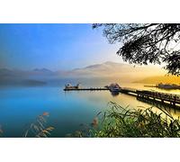 GLHUIOZ Puzzle 500 Pezzi Puzzle adulti Puzzle Classico paesaggio - Gioco di Puzzle e Gioco di Famiglia,Consigliato per Adulti o Oltre 6 Anni,Barche Canne,Foschia,52x38cm