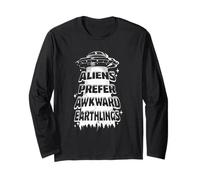 Gli Alieni preferiscono Il Divertente Design retrò degli UFO di Awkward Earthlings Maglia a Manica