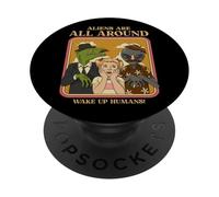 Gli alieni sono ovunque - Wake Up Humans (divertente grafica aliena) PopSockets PopGrip Adesivo