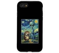 Gli AMICI stile Van Gogh Alien e Happy Hedgehog sorridente Custodia per iPhone SE (2020) / 7/8