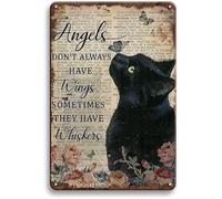 Gli angeli non hanno ali, a volte hanno baffi. Cartello commemorativo in metallo con gatto nero, 30,5 x 40,6 cm. Regalo vintage per gli amanti dei gatti, poster da parete per camera da letto o soggi