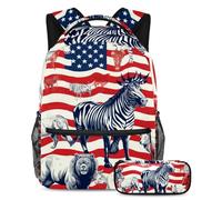 Gli animali della bandiera americana aumentano la tua fiducia con il set di 2 zaini alla moda, Multicolore#06, B:29.4x20x40cm P:19x7.5x3.8cm, Zaini Daypack