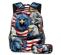 Gli animali della bandiera americana rimangono alla moda con questo set di 2 zaini per bambini, perfetto per ragazzi, ragazze e adolescenti, Multicolore#01, B:29.4x20x40cm P:19x7.5x3.8cm, Zaini