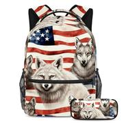 Gli animali della bandiera americana rimangono alla moda con questo set di 2 zaini per bambini, perfetto per ragazzi, ragazze e adolescenti, Multicolore#04, B:29.4x20x40cm P:19x7.5x3.8cm, Zaini