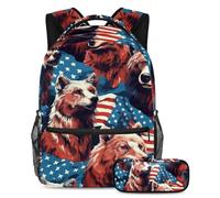 Gli animali della bandiera americana rimangono alla moda e organizzati con il nostro zaino e astuccio combinato per ragazzi ragazze adolescenti, Multicolore#06, B:29.4x20x40cm P:19x7.5x3.8cm, Zaini