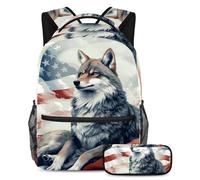 Gli animali della bandiera americana rimangono alla moda e organizzati con il nostro zaino e astuccio combinato per ragazzi ragazze adolescenti, Multicolore#01, B:29.4x20x40cm P:19x7.5x3.8cm, Zaini