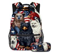 Gli animali della bandiera americana rimangono alla moda e organizzati con il nostro zaino e astuccio combinato per ragazzi ragazze adolescenti, Multicolore#02, B:29.4x20x40cm P:19x7.5x3.8cm, Zaini