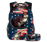 Gli animali della bandiera americana rimangono alla moda e organizzati con il nostro zaino e astuccio combinato per ragazzi ragazze adolescenti, Multicolore#07, B:29.4x20x40cm P:19x7.5x3.8cm, Zaini