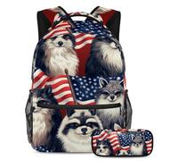 Gli animali della bandiera americana rimangono alla moda e organizzati con il nostro zaino e astuccio combinato per ragazzi ragazze adolescenti, Multicolore#05, B:29.4x20x40cm P:19x7.5x3.8cm, Zaini