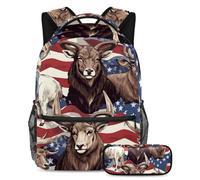 Gli animali della bandiera americana si preparano per la scuola con questo set di 2 zaini, zaino per ragazzi, ragazze, adolescenti, una borsa per libri da viaggio indispensabile!, Multicolore#06,