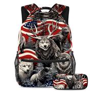 Gli animali della bandiera americana si preparano per la scuola con questo set di 2 zaini, zaino per ragazzi, ragazze, adolescenti, una borsa per libri da viaggio indispensabile!, Multicolore#01,