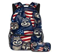Gli animali della bandiera americana si preparano per la scuola con questo set di 2 zaini, zaino per ragazzi, ragazze, adolescenti, una borsa per libri da viaggio indispensabile!, Multicolore#02,