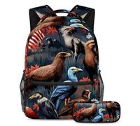 Gli animali della bandiera americana si preparano per la scuola con questo set di 2 zaini, zaino per ragazzi, ragazze, adolescenti, una borsa per libri da viaggio indispensabile!, Multicolore#05,