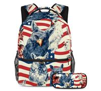 Gli animali della bandiera americana si preparano per la scuola con questo set di 2 zaini, zaino per ragazzi, ragazze, adolescenti, una borsa per libri da viaggio indispensabile!, Multicolore#03,