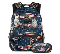 Gli animali della bandiera americana si preparano per la scuola con questo set di 2 zaini, zaino per ragazzi, ragazze, adolescenti, una borsa per libri da viaggio indispensabile!, Multicolore#07,