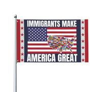 Gli immigrati rendono grande l'America, cartello con bandiera 3x5, siamo tutti immigrati, striscione con bandiera per la decorazione del cortile, senza asta portabandiera.