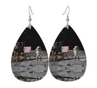 Gli orecchini da donna in pelle a forma di goccia con astronauta sulla luna sono adatti per feste, feste e regali., Misura unica